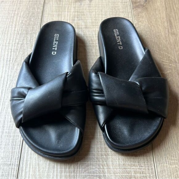 Free People x Silent D Herron Sandals Black Leather Puffy Slides NWOB EU 38 US 8 - Picture 2 of 8